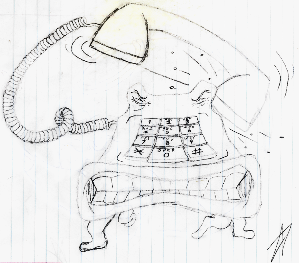 Phone Pain - Just a little doodle I made at work a few years ago. I worked the phone center so Phones tended to be on my mind.